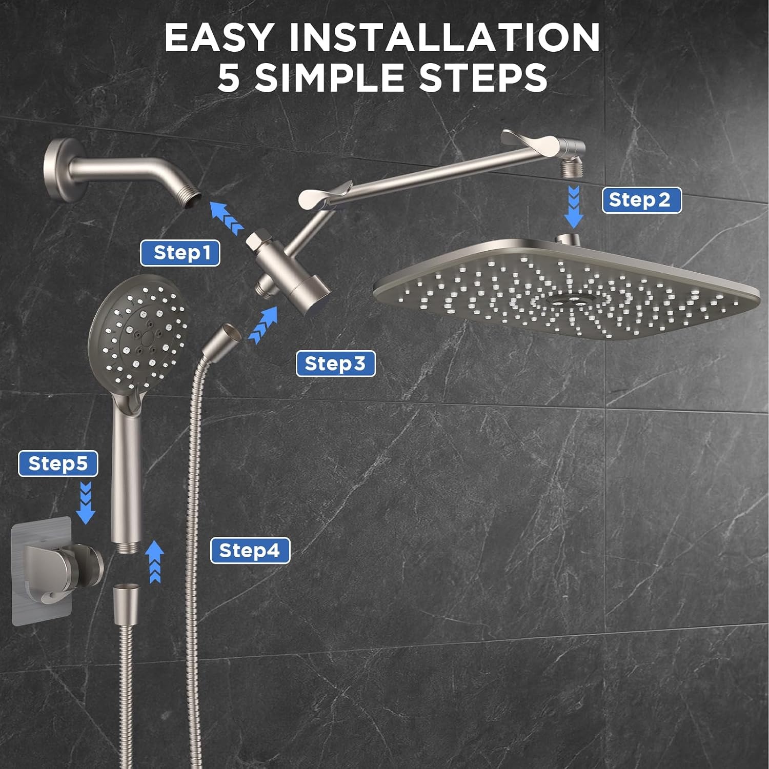 image:imageVeken Gold 118 High Pressure Shower Head with Handheld LeakProof DesignStarlight
