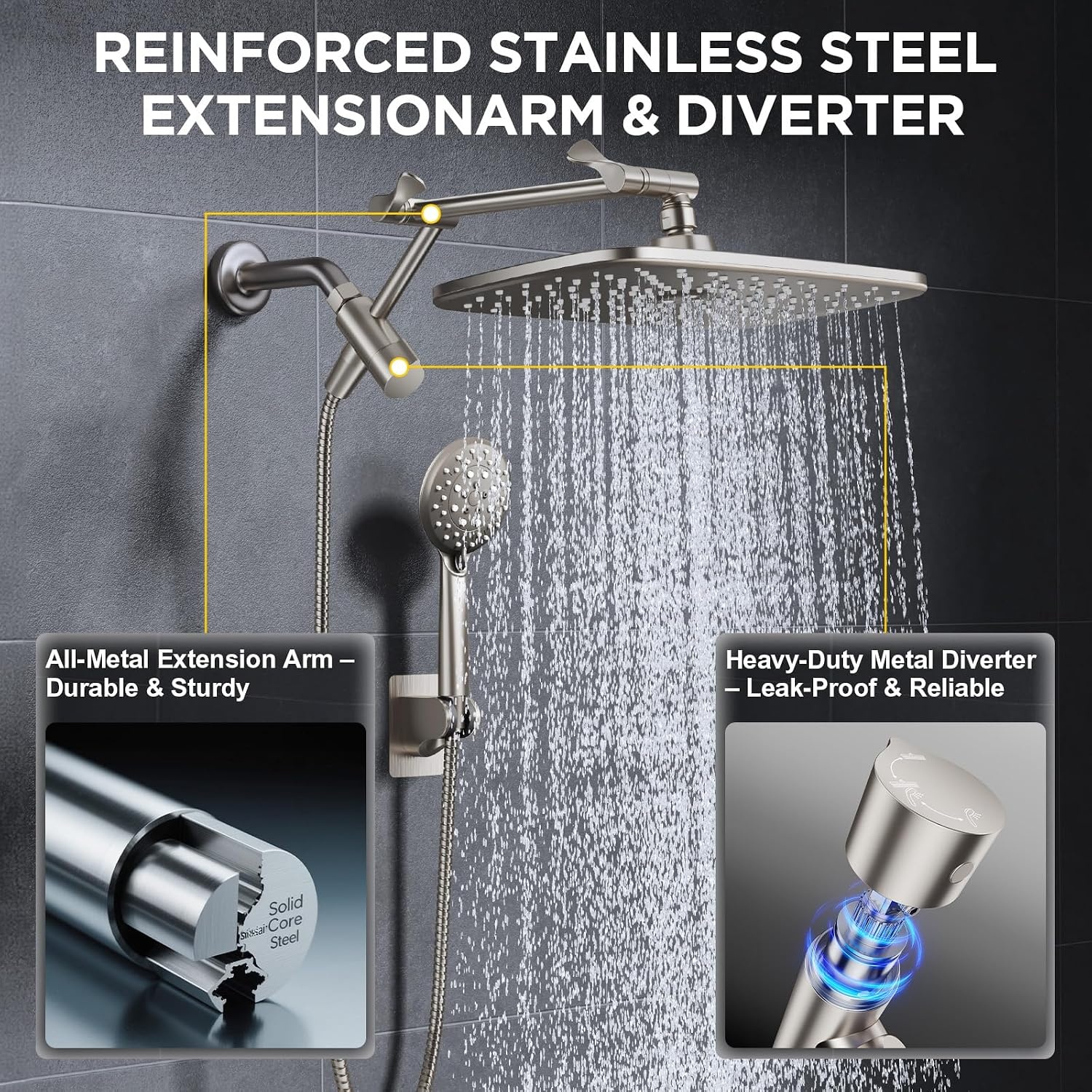 image:imageVeken Gold 118 High Pressure Shower Head with Handheld LeakProof DesignStarlight
