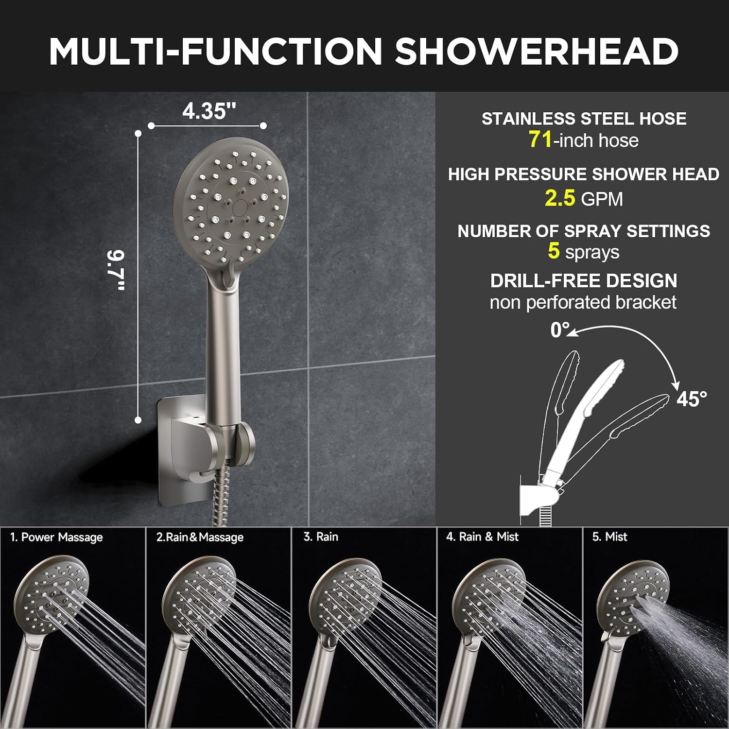 image:imageVeken Gold 118 High Pressure Shower Head with Handheld LeakProof DesignStarlight