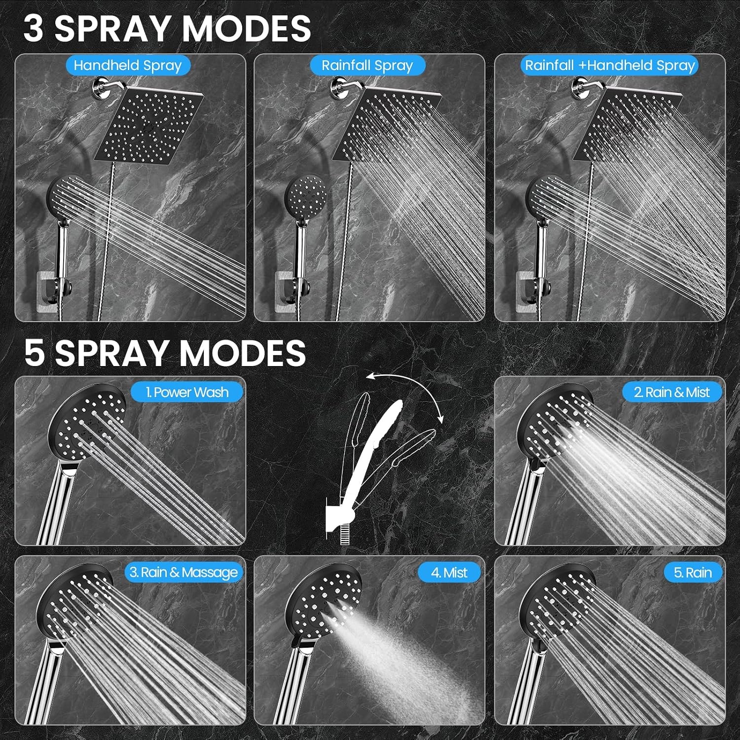 image:imageVeken MultiFunction Shower Head with Handheld High Pressure StarlightChrome