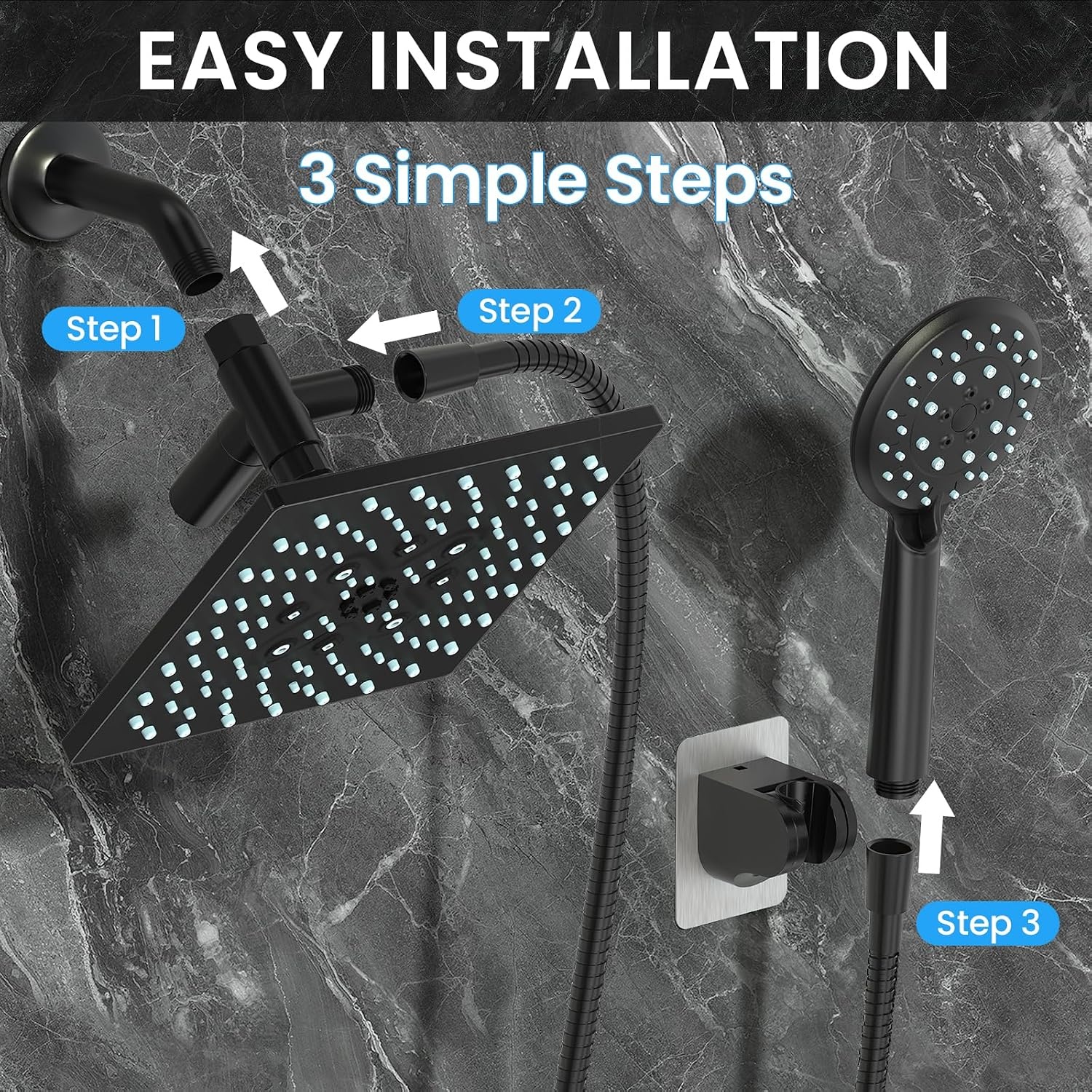 image:imageVeken MultiFunction Shower Head with Handheld High Pressure StarlightMatte Black