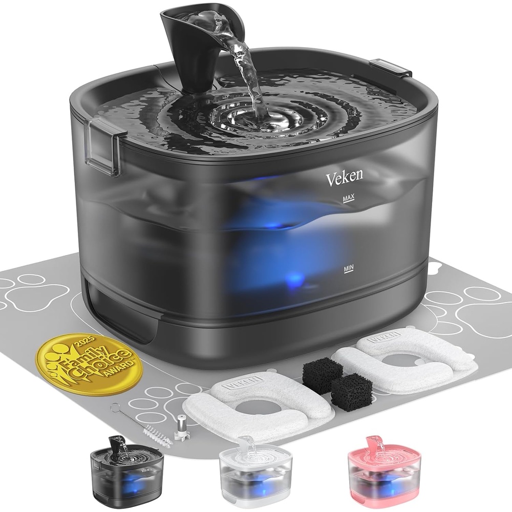 image:imageVeken 85oz25L Cat Water Fountain with Detachable Tank amp Secure ClipsBlack