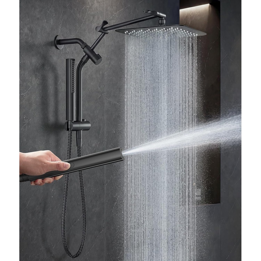 image:imageVeken All Metal 10 Luxurious Rain Shower Head with Handheld SpraySquareBlack Matte