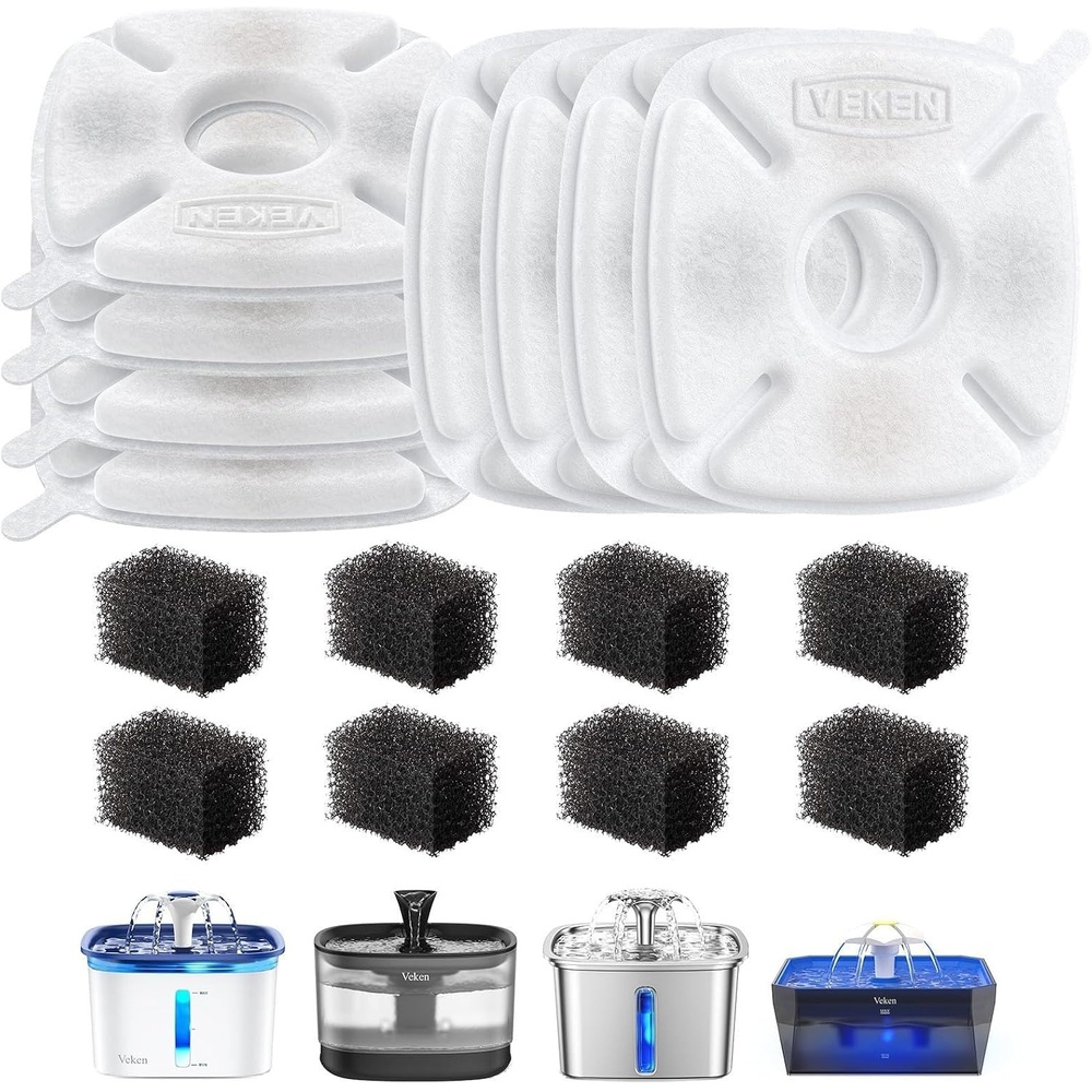 image:imageVeken Cat Water Fountain Filter Classic 4 Pack Replacement Filters8 Filters8 Sponges 2 month supply
