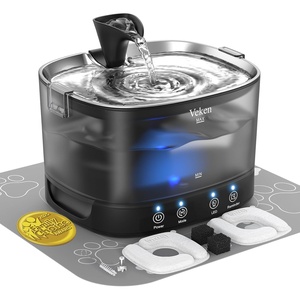 Veken 85oz/2.5L Cat Water Fountain with Detachable Tank & Secure Clips(Black Silver)