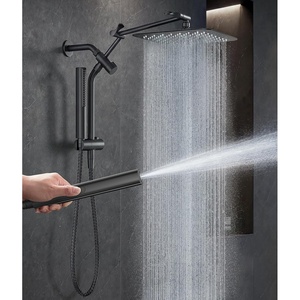 Veken All Metal 10″ Luxurious Rain Shower Head with Handheld Spray,Square(Black Matte)