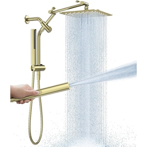 Veken All Metal 10″ Luxurious Rain Shower Head with Handheld Spray,Square(Gold-brushed)