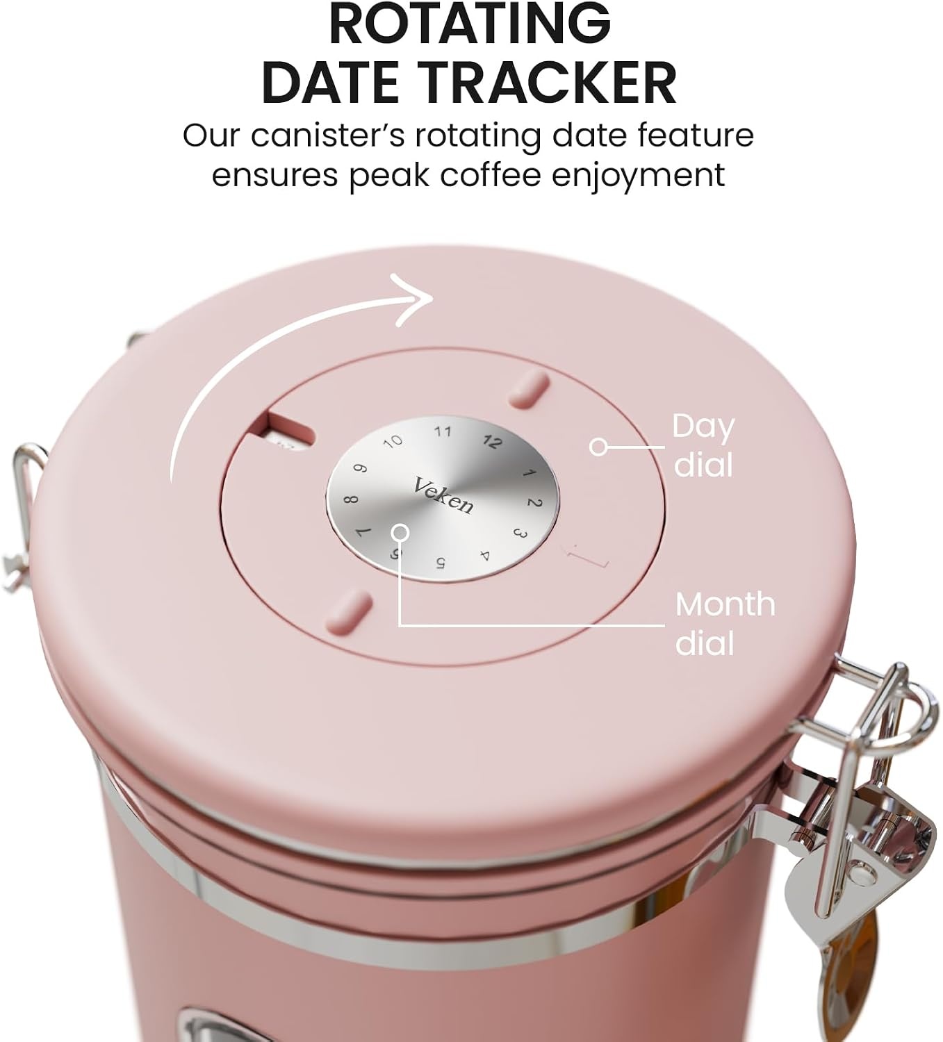 image:imageVeken Large Coffee Canister with Window Rice Kitchen Food Storage Airtight Stainless Steel Container with Lids Date Tracker and Scoop Grounds Beans Tea Flour Cereal Sugar Jars 38oz BlackPink