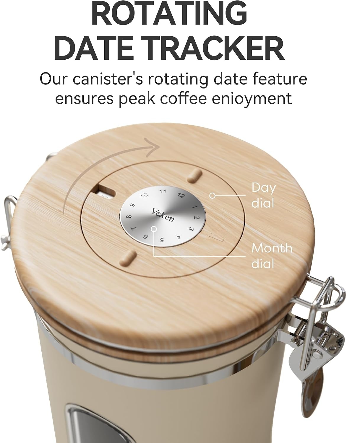 image:imageVeken Large Coffee Canister with Window Rice Kitchen Food Storage Airtight Stainless Steel Container with Lids Date Tracker and Scoop Grounds Beans Tea Flour Cereal Sugar Jars 38oz BlackCream
