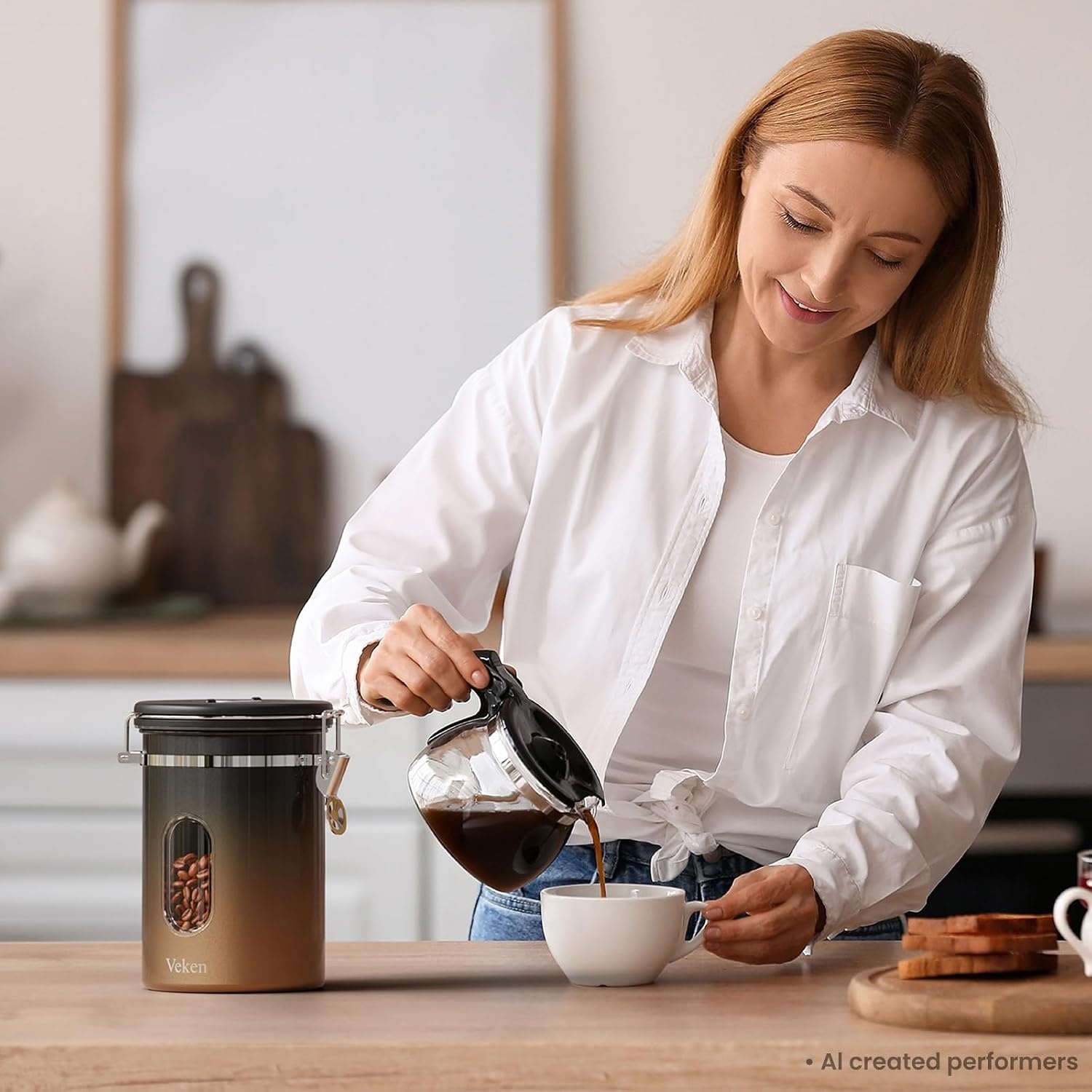 image:imageVeken Large Coffee Canister with Window Rice Kitchen Food Storage Airtight Stainless Steel Container with Lids Date Tracker and Scoop Grounds Beans Tea Flour Cereal Sugar Jars 38oz BlackGradient Copper