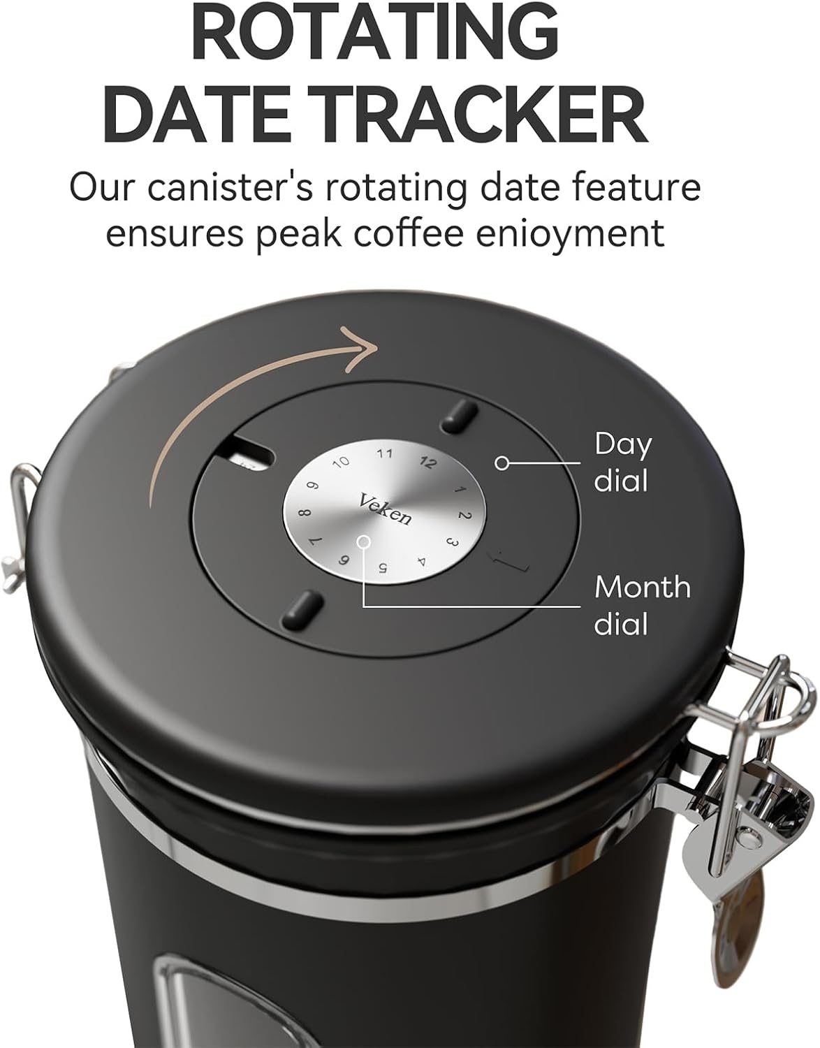 image:imageVeken Large Coffee Canister with Window Rice Kitchen Food Storage Airtight Stainless Steel Container with Lids Date Tracker and Scoop Grounds Beans Tea Flour Cereal Sugar Jars 38oz BlackBlack