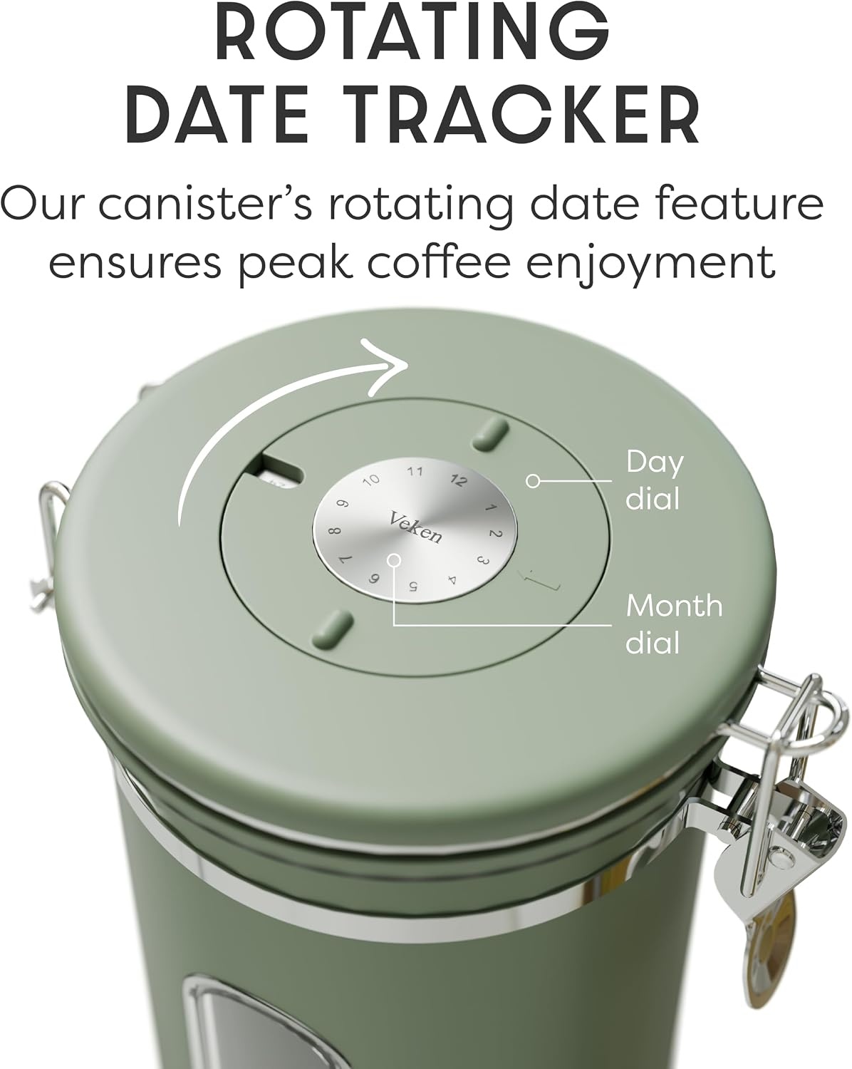 image:imageVeken Large Coffee Canister with Window Rice Kitchen Food Storage Airtight Stainless Steel Container with Lids Date Tracker and Scoop Grounds Beans Tea Flour Cereal Sugar Jars 38oz BlackGreen