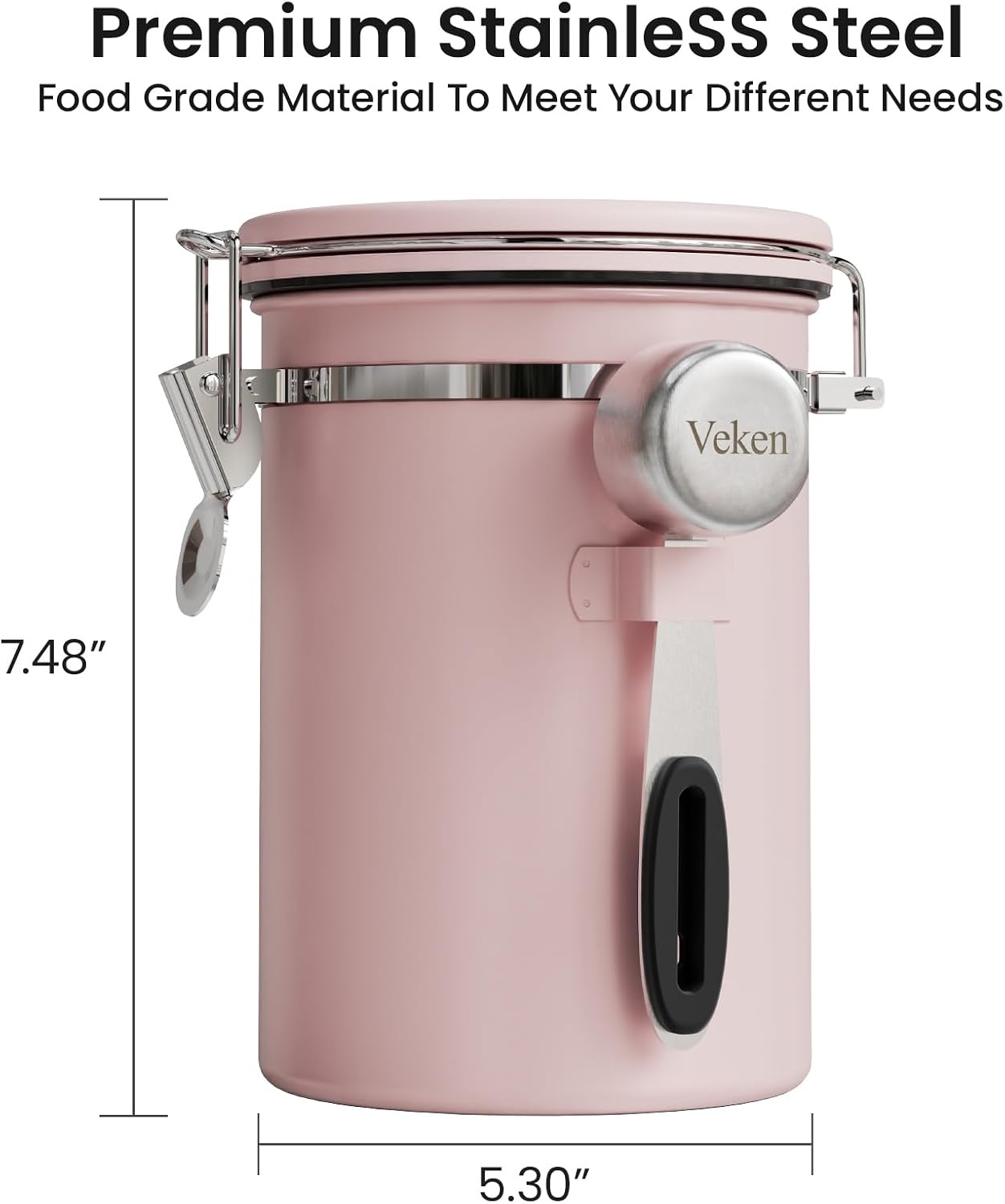 image:imageVeken Large Coffee Canister with Window Rice Kitchen Food Storage Airtight Stainless Steel Container with Lids Date Tracker and Scoop Grounds Beans Tea Flour Cereal Sugar Jars 38oz BlackPink