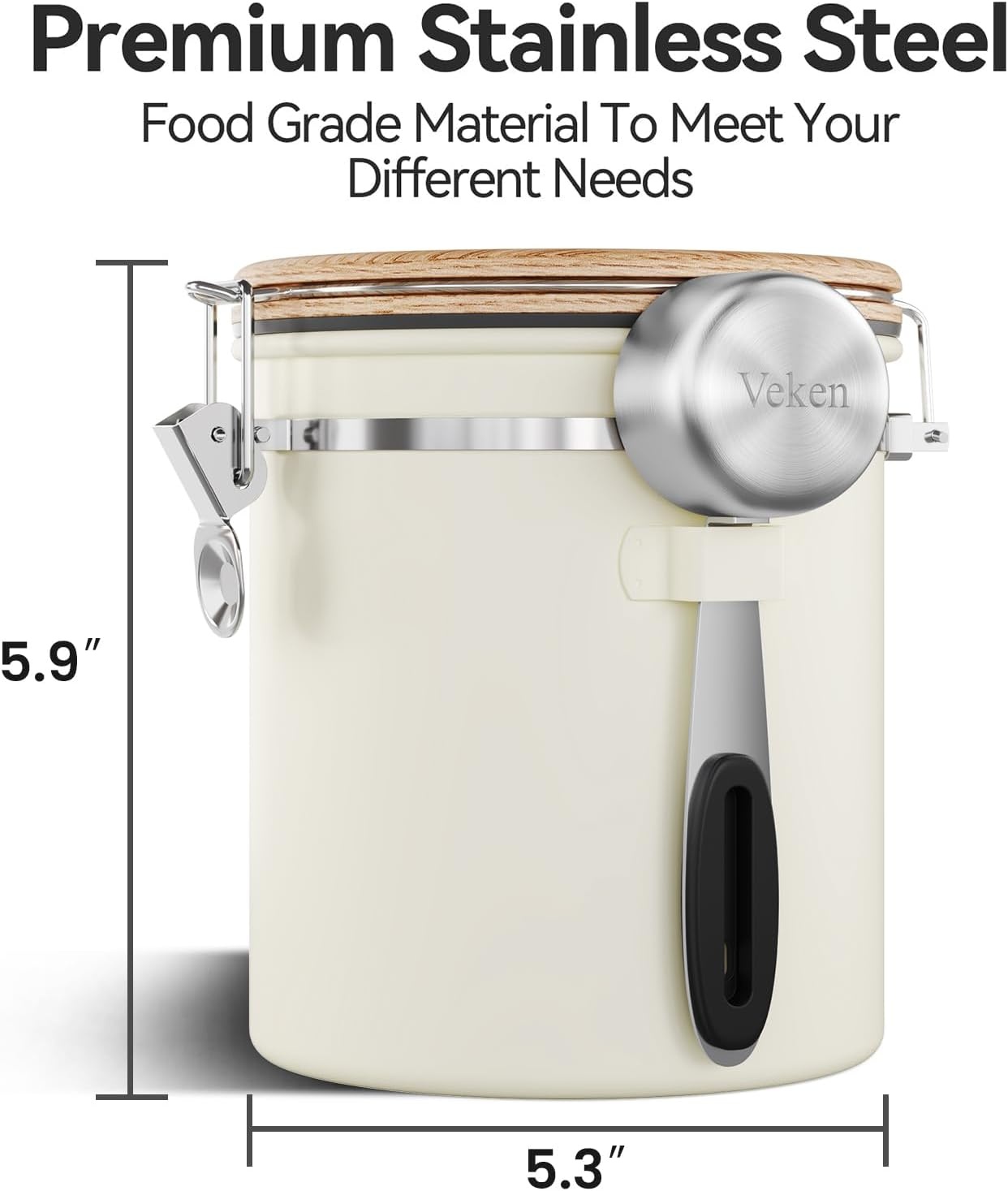 image:imageVeken Large Coffee Canister with Window Rice Kitchen Food Storage Airtight Stainless Steel Container with Lids Date Tracker and Scoop Grounds Beans Tea Flour Cereal Sugar Jars 38oz BlackCream