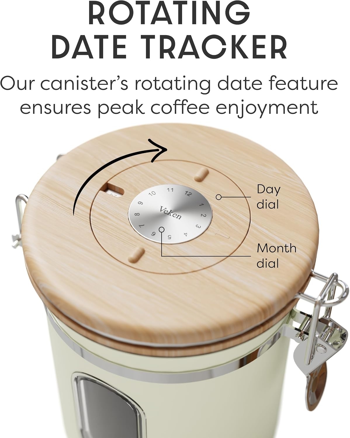 image:imageVeken Large Coffee Canister with Window Rice Kitchen Food Storage Airtight Stainless Steel Container with Lids Date Tracker and Scoop Grounds Beans Tea Flour Cereal Sugar Jars 38oz BlackCream