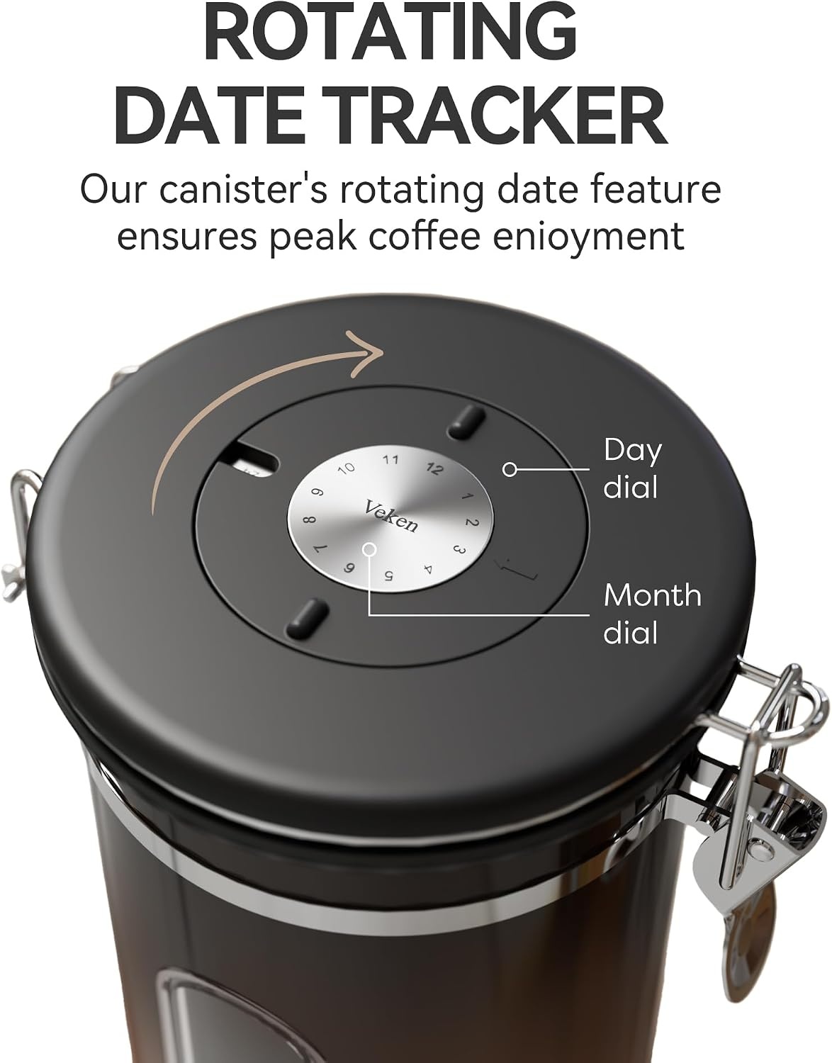 image:imageVeken Large Coffee Canister with Window Rice Kitchen Food Storage Airtight Stainless Steel Container with Lids Date Tracker and Scoop Grounds Beans Tea Flour Cereal Sugar Jars 38oz BlackGradient Copper