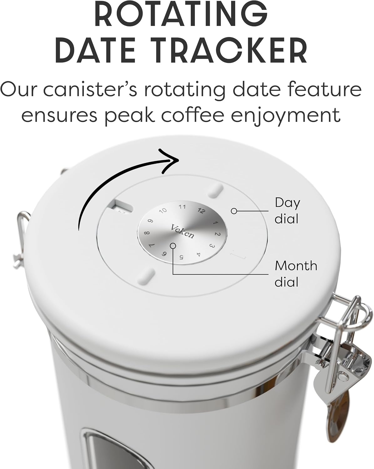 image:imageVeken Large Coffee Canister with Window Rice Kitchen Food Storage Airtight Stainless Steel Container with Lids Date Tracker and Scoop Grounds Beans Tea Flour Cereal Sugar Jars 38oz BlackJet White
