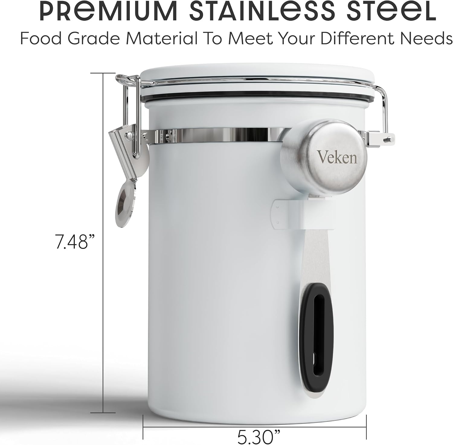 image:imageVeken Large Coffee Canister with Window Rice Kitchen Food Storage Airtight Stainless Steel Container with Lids Date Tracker and Scoop Grounds Beans Tea Flour Cereal Sugar Jars 38oz BlackJet White