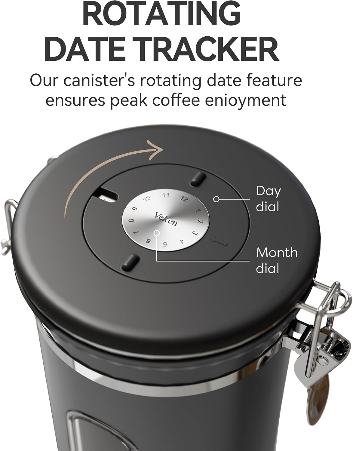 image:imageVeken Large Coffee Canister with Window Rice Kitchen Food Storage Airtight Stainless Steel Container with Lids Date Tracker and Scoop Grounds Beans Tea Flour Cereal Sugar Jars 38oz BlackGrey