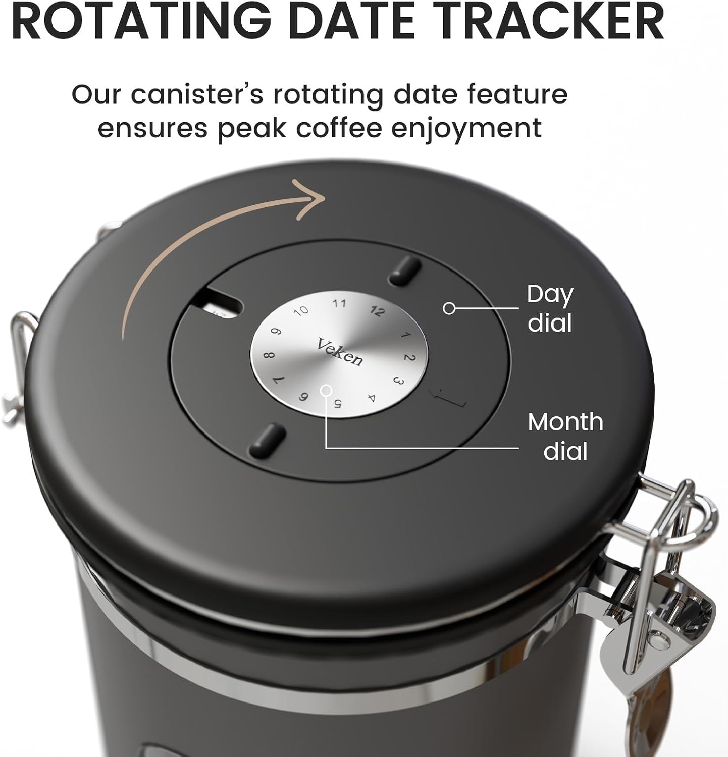 image:imageVeken Large Coffee Canister with Window Rice Kitchen Food Storage Airtight Stainless Steel Container with Lids Date Tracker and Scoop Grounds Beans Tea Flour Cereal Sugar Jars 38oz BlackBlack