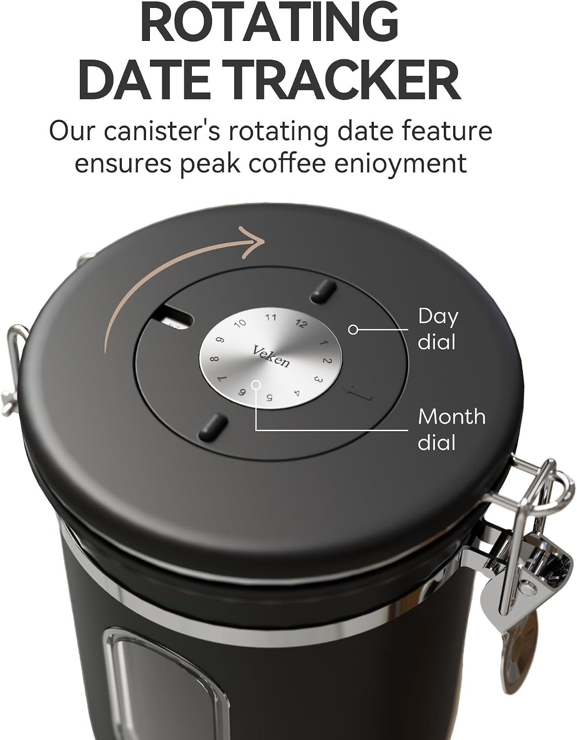 image:imageVeken Large Coffee Canister with Window Rice Kitchen Food Storage Airtight Stainless Steel Container with Lids Date Tracker and Scoop Grounds Beans Tea Flour Cereal Sugar Jars 38oz BlackBlack