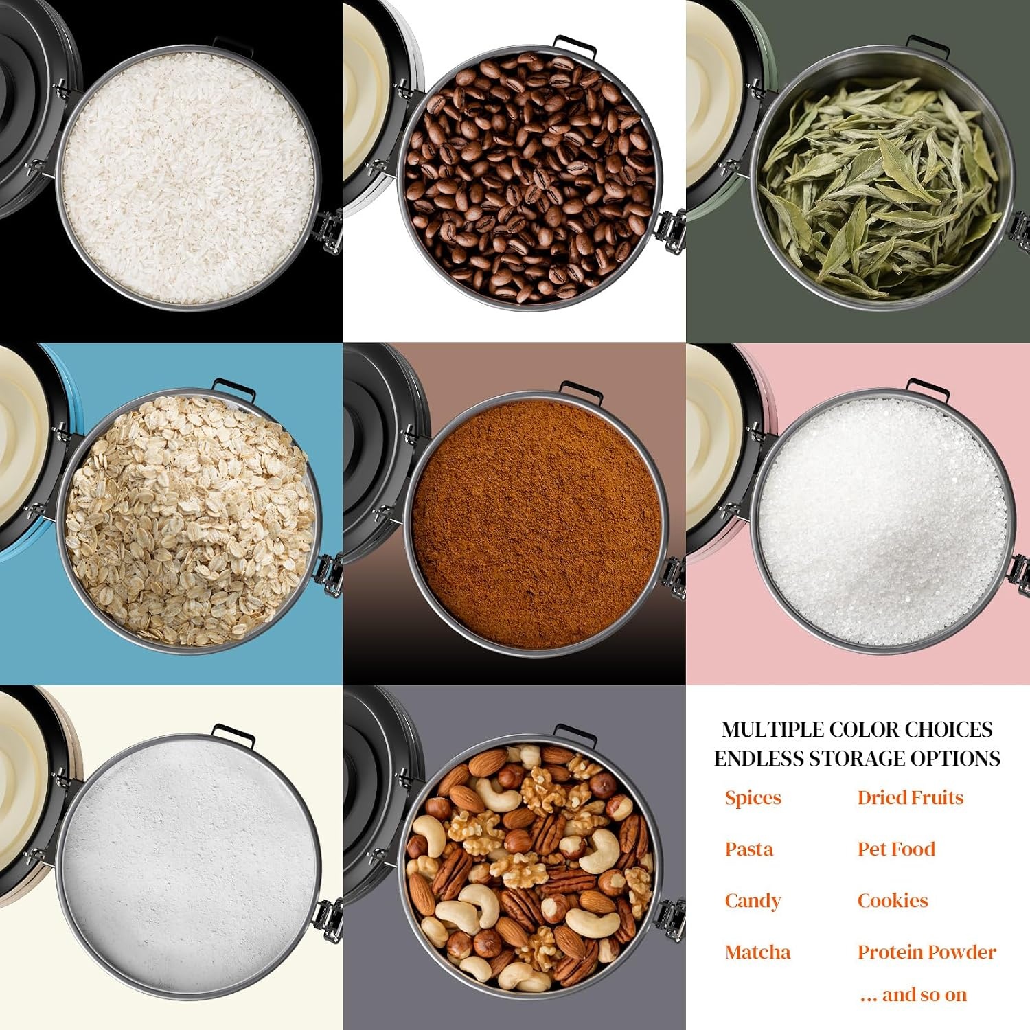 image:imageVeken Large Coffee Canister with Window Rice Kitchen Food Storage Airtight Stainless Steel Container with Lids Date Tracker and Scoop Grounds Beans Tea Flour Cereal Sugar Jars 38oz BlackGrey