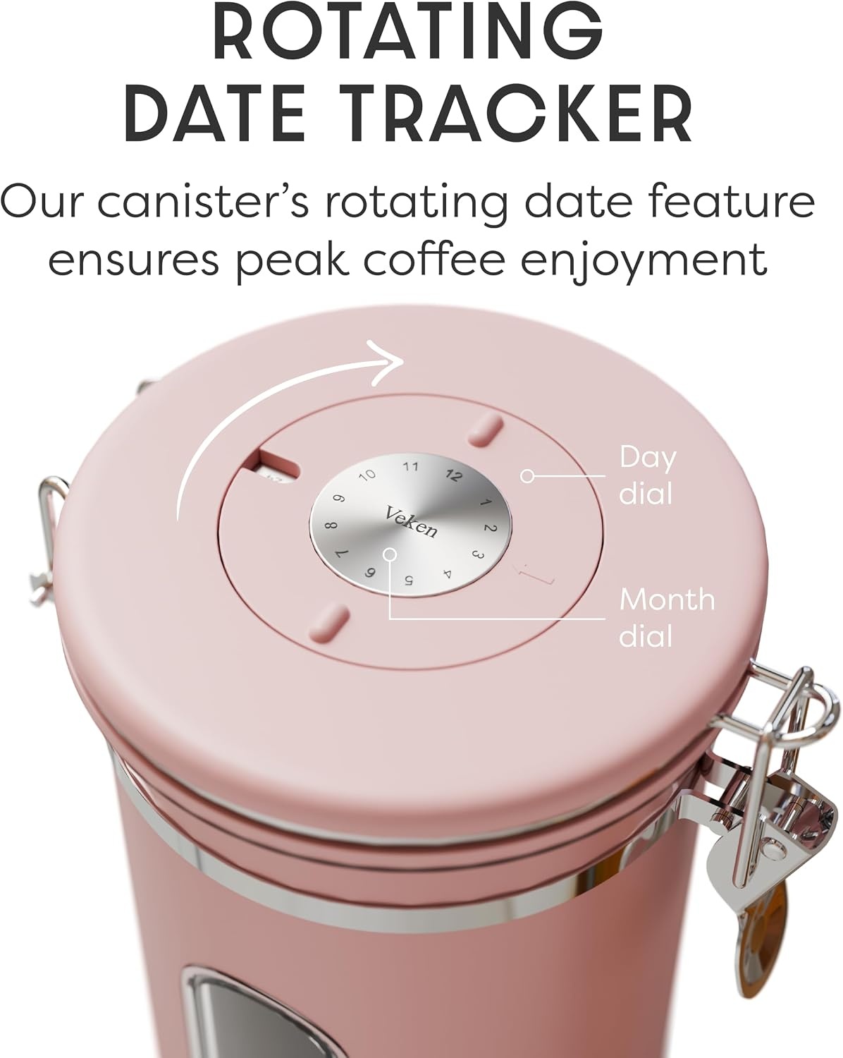 image:imageVeken Large Coffee Canister with Window Rice Kitchen Food Storage Airtight Stainless Steel Container with Lids Date Tracker and Scoop Grounds Beans Tea Flour Cereal Sugar Jars 38oz BlackPink