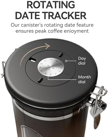image:imageVeken Large Coffee Canister with Window Rice Kitchen Food Storage Airtight Stainless Steel Container with Lids Date Tracker and Scoop Grounds Beans Tea Flour Cereal Sugar Jars 38oz BlackGradient Copper
