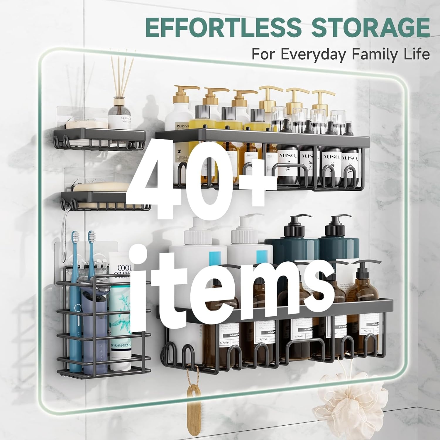 image:imageVeken Shower Caddy 5Pack Bathroom Organizers and Storage Shelves BlackBlack