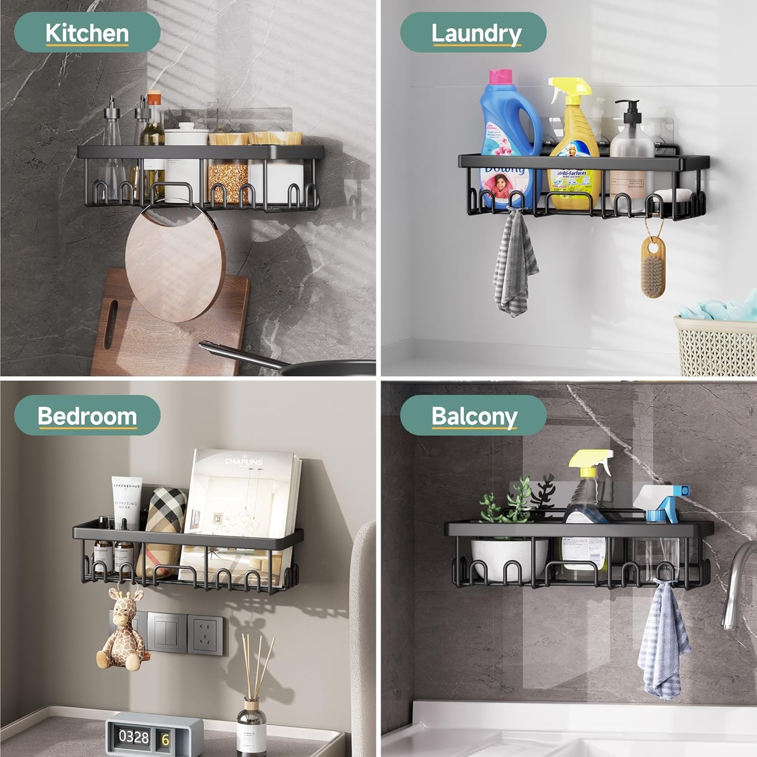 image:imageVeken Shower Caddy 5Pack Bathroom Organizers and Storage Shelves BlackBlack