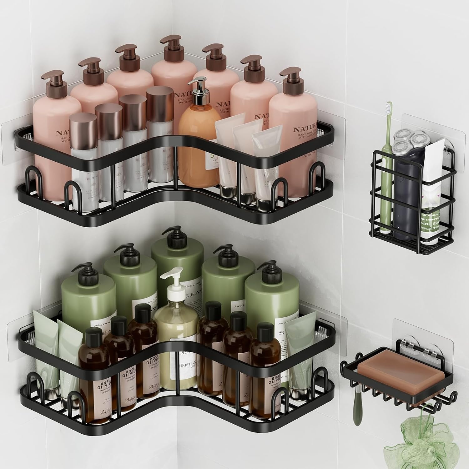 image:imageVeken Shower Caddy 5Pack Bathroom Organizers and Storage Shelves BlackBlack