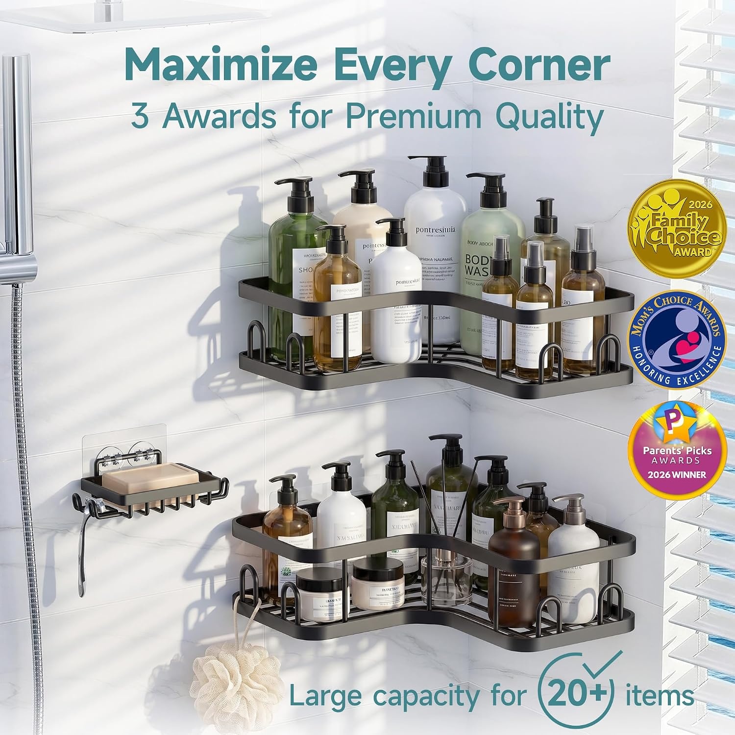 image:imageVeken Shower Caddy 5Pack Bathroom Organizers and Storage Shelves BlackBlack