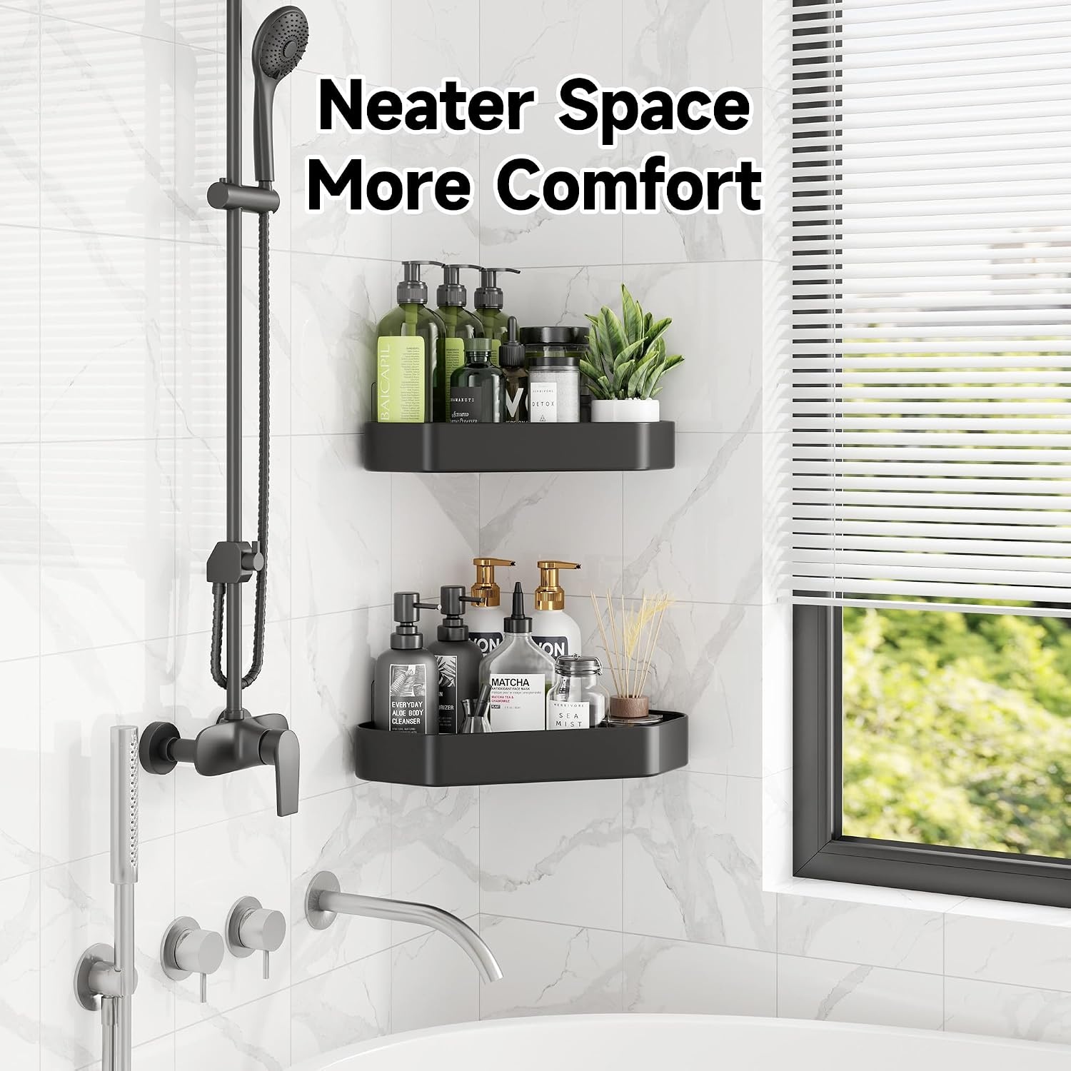 image:imageVeken Shower Caddy 5Pack Bathroom Organizers and Storage Shelves BlackBlack