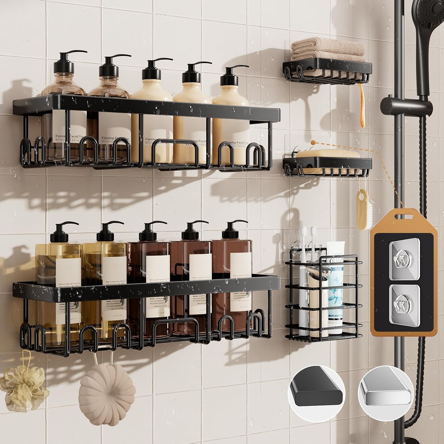 image:imageVeken Shower Caddy 5Pack Bathroom Organizers and Storage Shelves BlackBlack