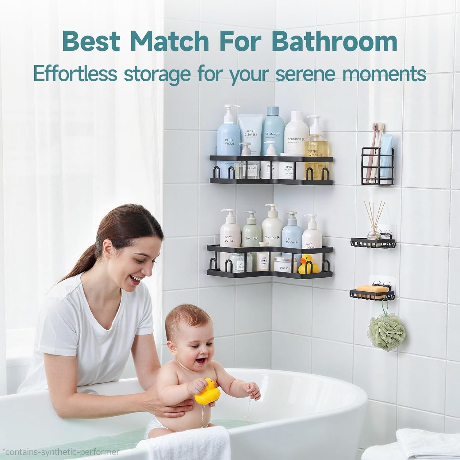 image:imageVeken Shower Caddy 5Pack Bathroom Organizers and Storage Shelves BlackBlack