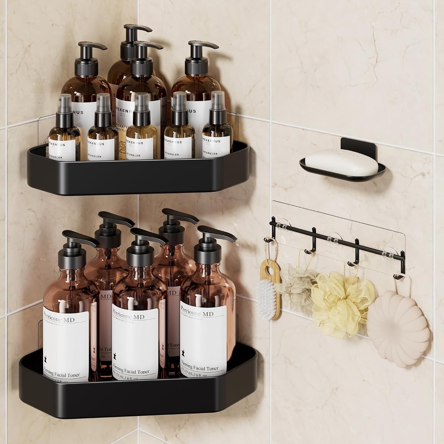 image:imageVeken Shower Caddy 5Pack Bathroom Organizers and Storage Shelves BlackBlack