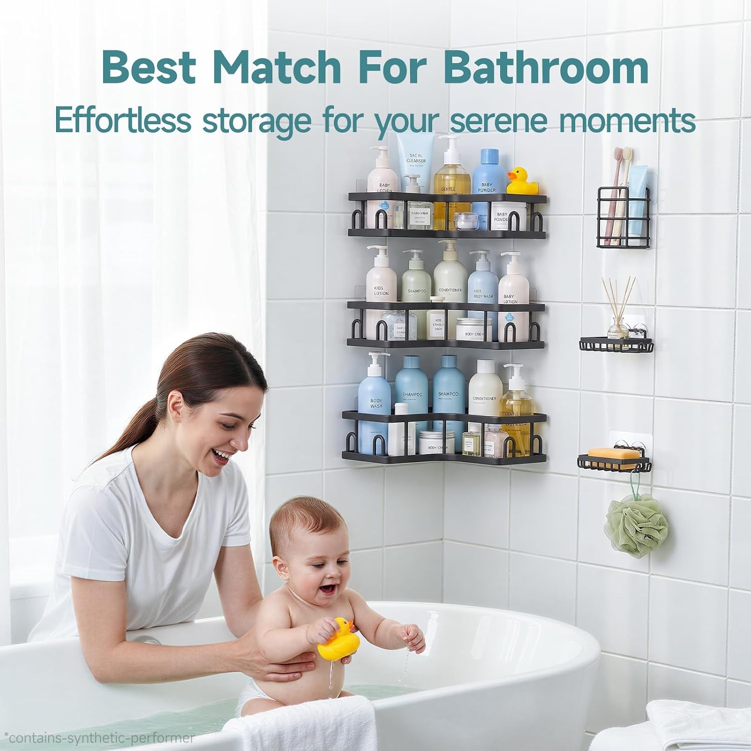 image:imageVeken Shower Caddy 5Pack Bathroom Organizers and Storage Shelves BlackBlack