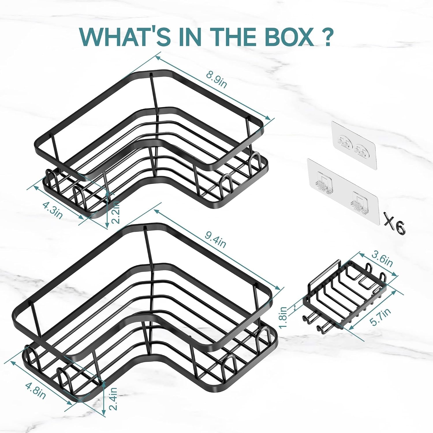 image:imageVeken Shower Caddy 5Pack Bathroom Organizers and Storage Shelves BlackBlack