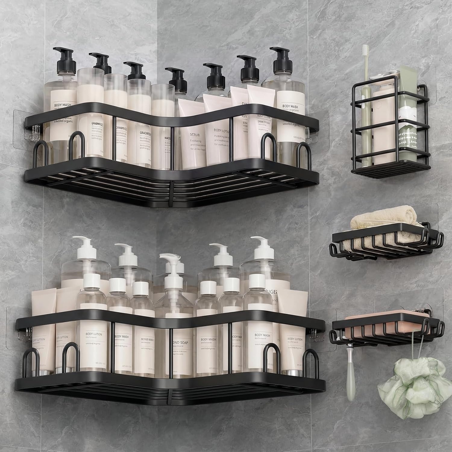 image:imageVeken Shower Caddy 5Pack Bathroom Organizers and Storage Shelves BlackBlack