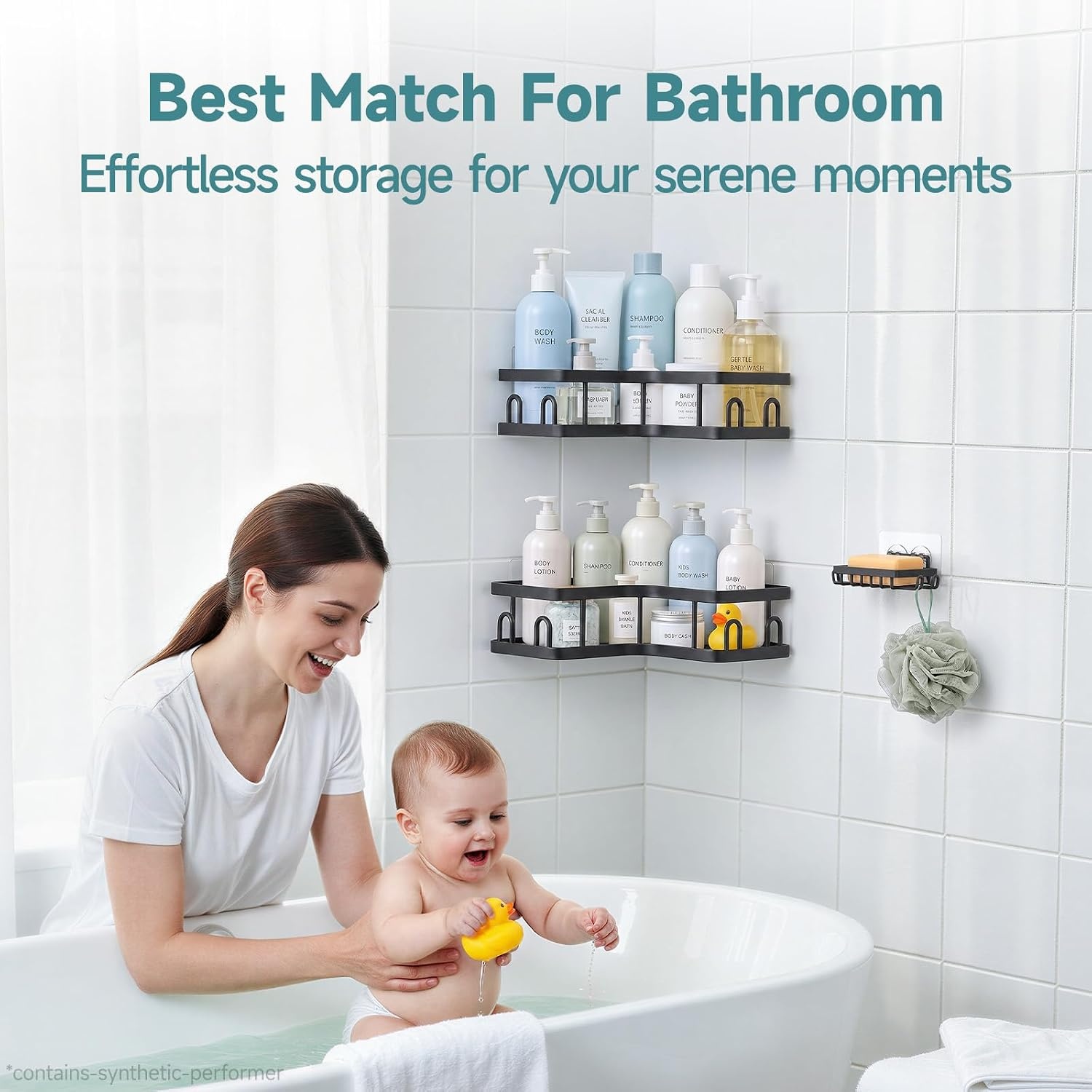 image:imageVeken Shower Caddy 5Pack Bathroom Organizers and Storage Shelves BlackBlack