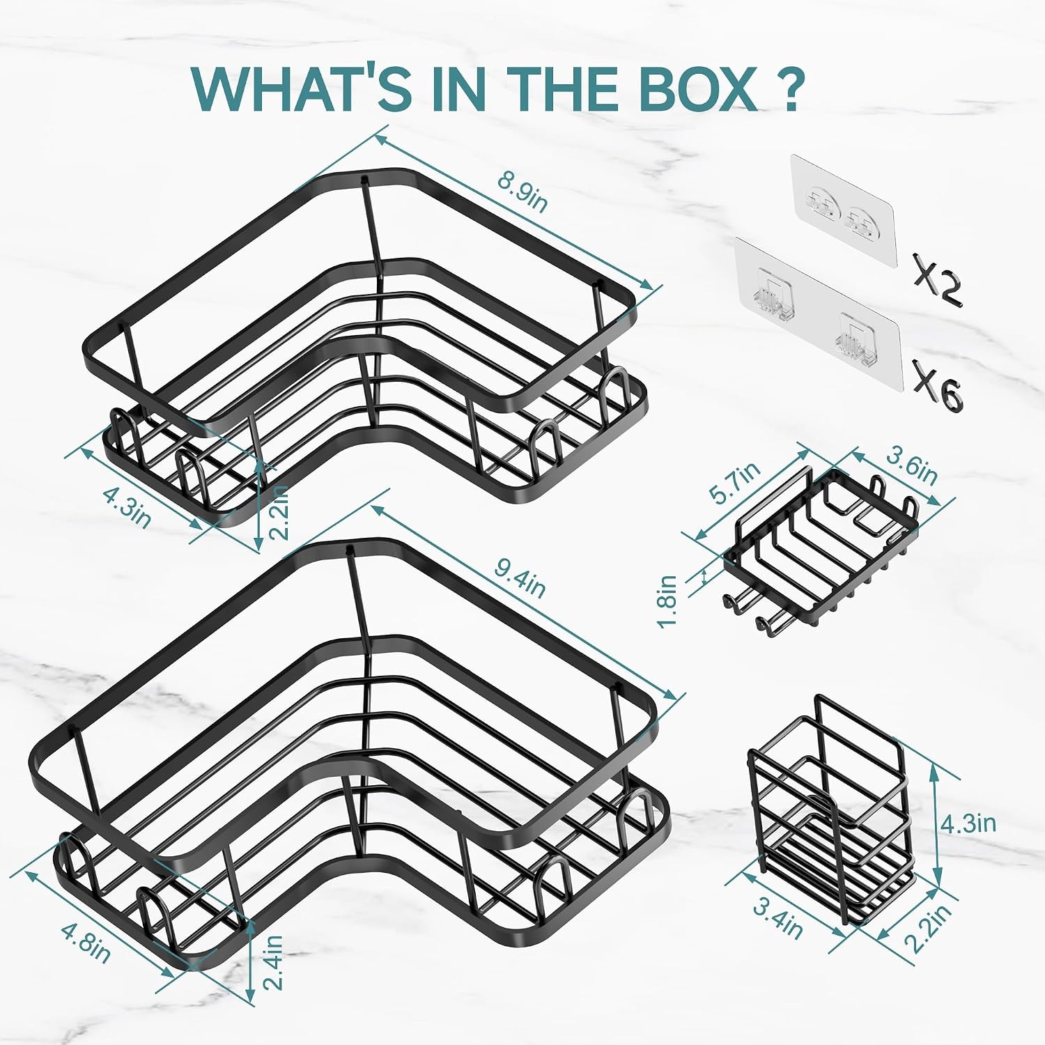 image:imageVeken Shower Caddy 5Pack Bathroom Organizers and Storage Shelves BlackBlack