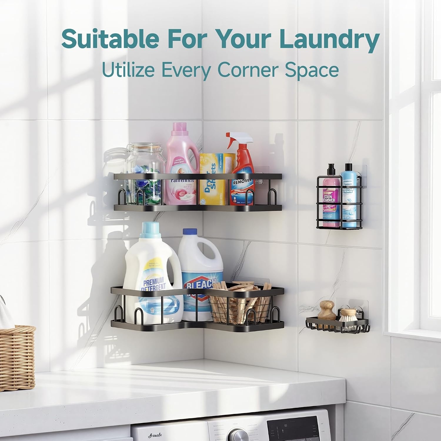 image:imageVeken Shower Caddy 5Pack Bathroom Organizers and Storage Shelves BlackBlack