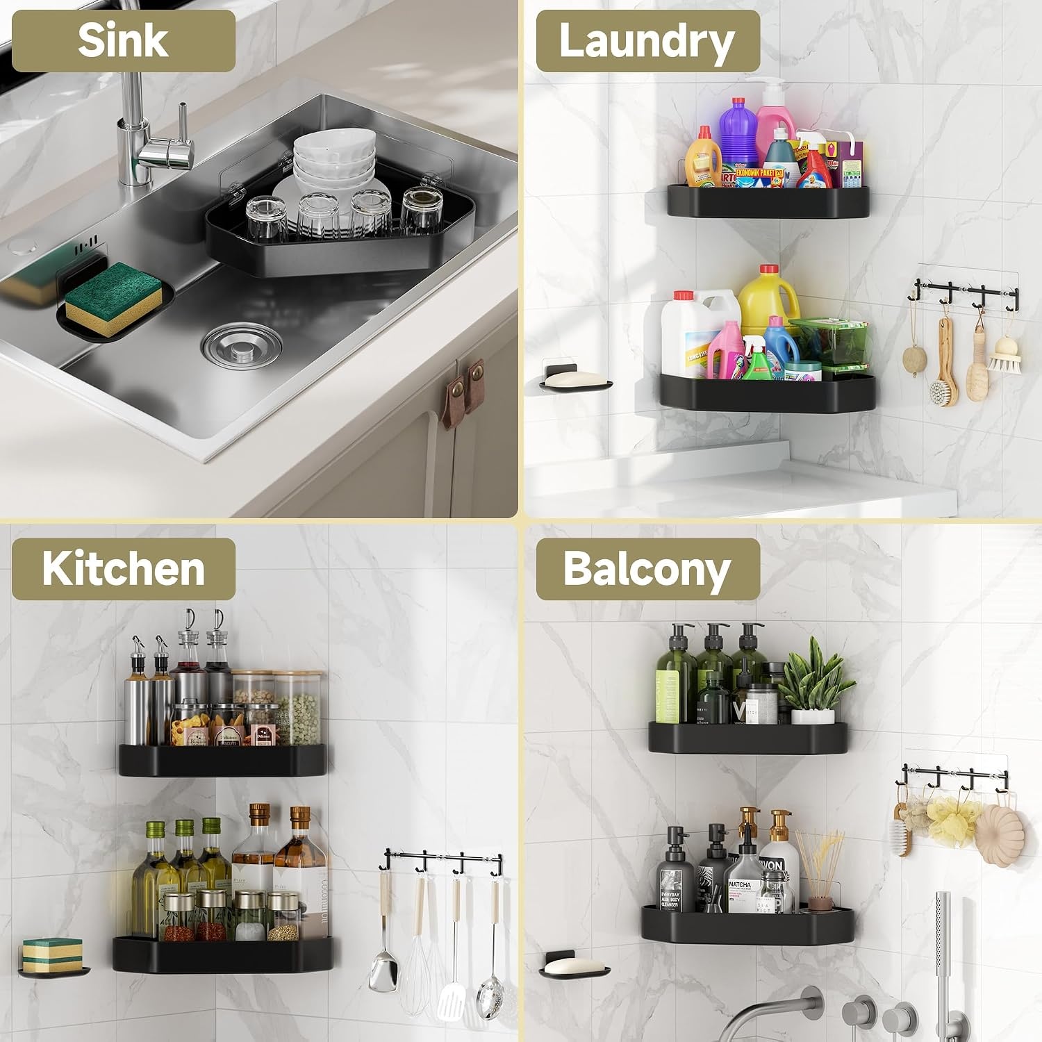 image:imageVeken Shower Caddy 5Pack Bathroom Organizers and Storage Shelves BlackBlack