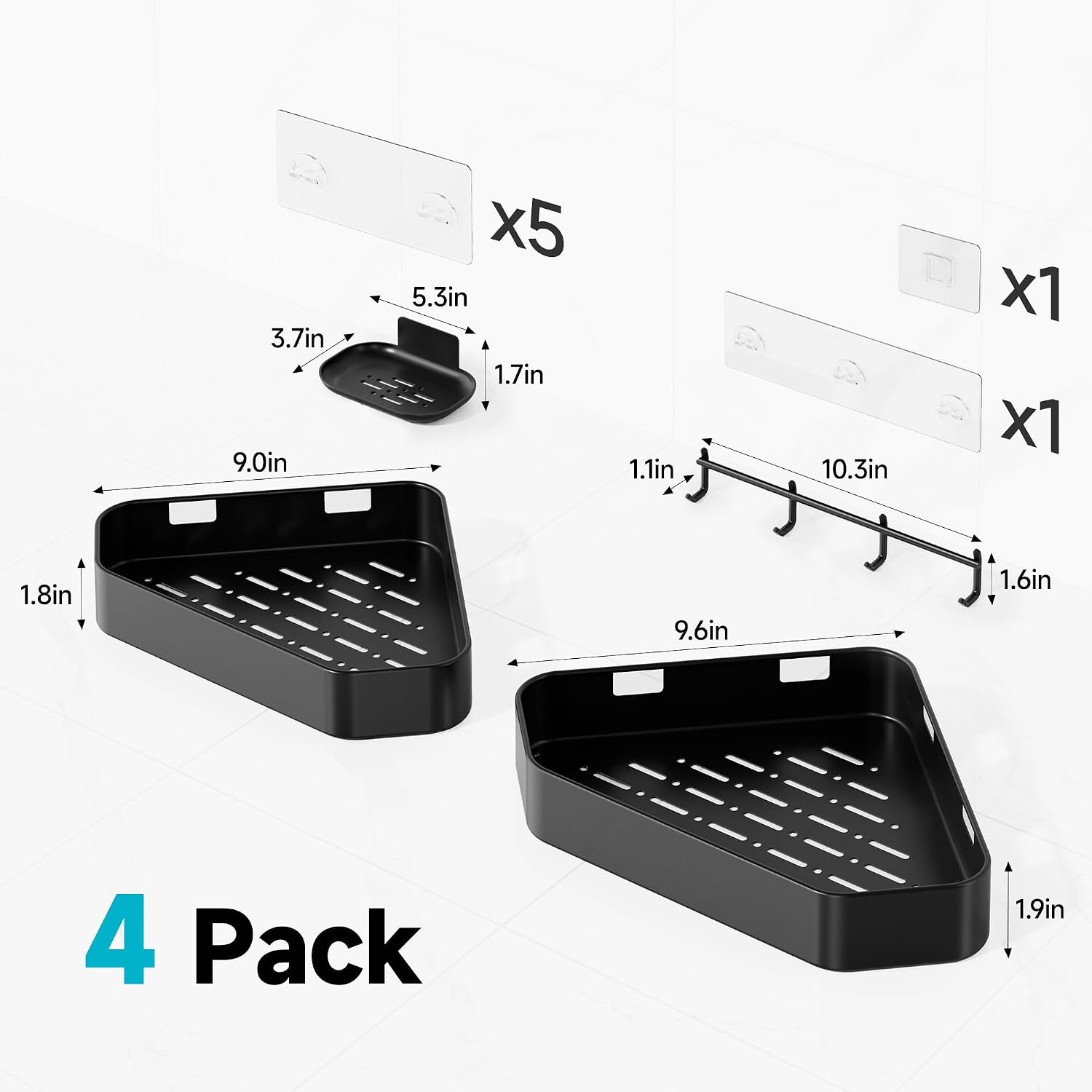 image:imageVeken Shower Caddy 5Pack Bathroom Organizers and Storage Shelves BlackBlack