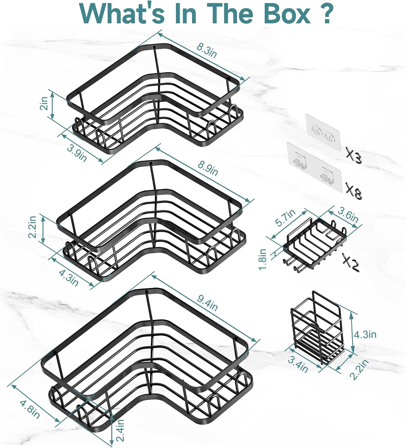 image:imageVeken Shower Caddy 5Pack Bathroom Organizers and Storage Shelves BlackBlack