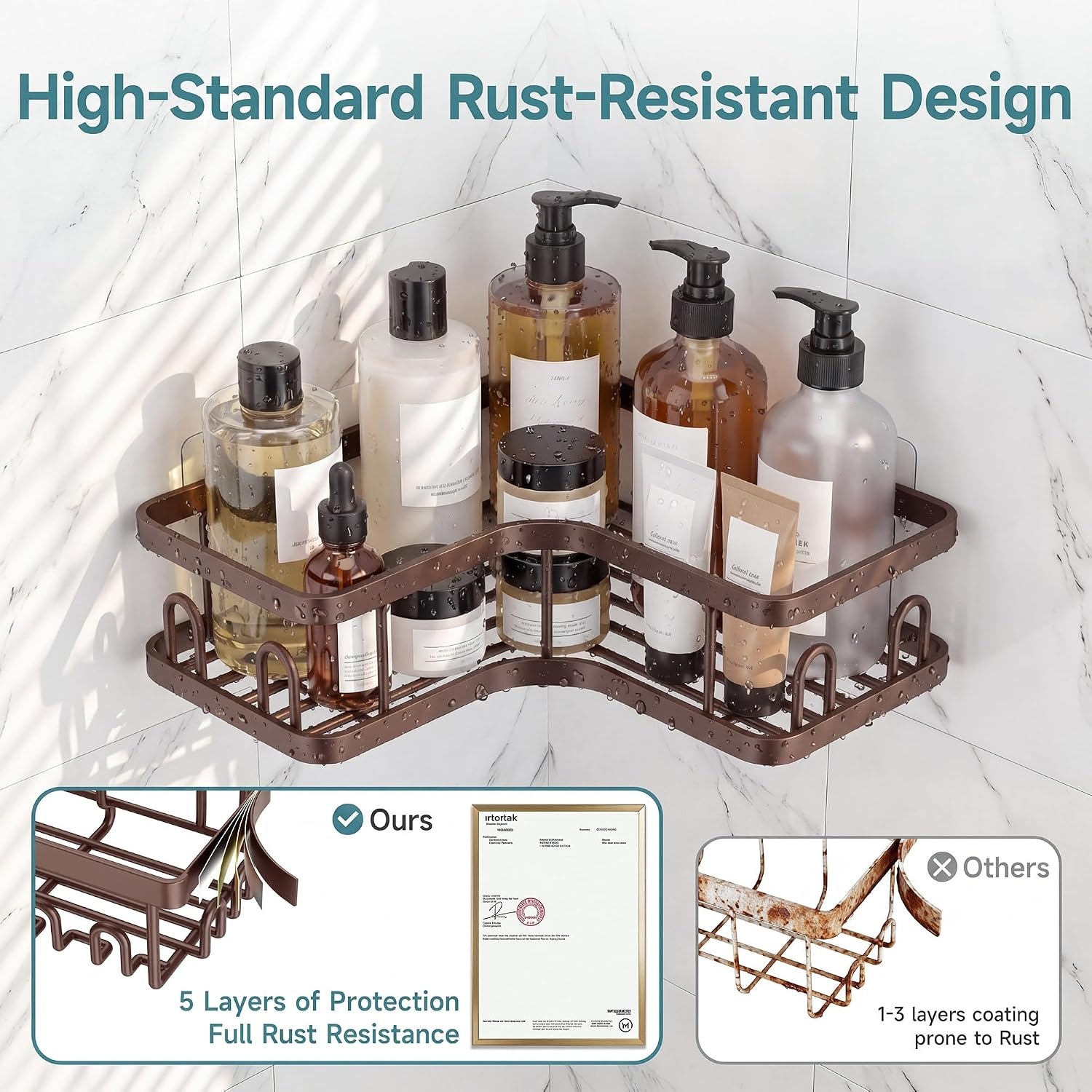 image:imageVeken Shower Caddy 5Pack Bathroom Organizers and Storage Shelves BlackBrown