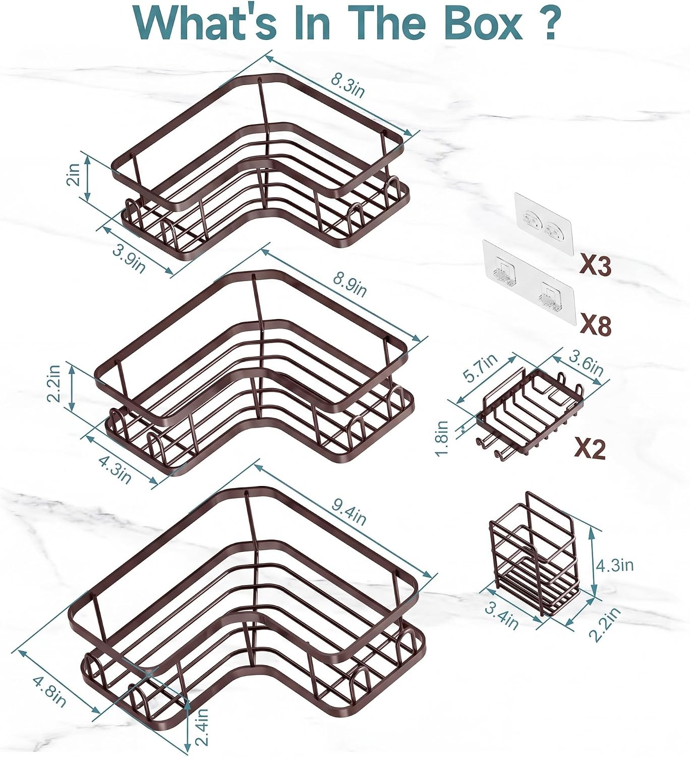 image:imageVeken Shower Caddy 5Pack Bathroom Organizers and Storage Shelves BlackBrown