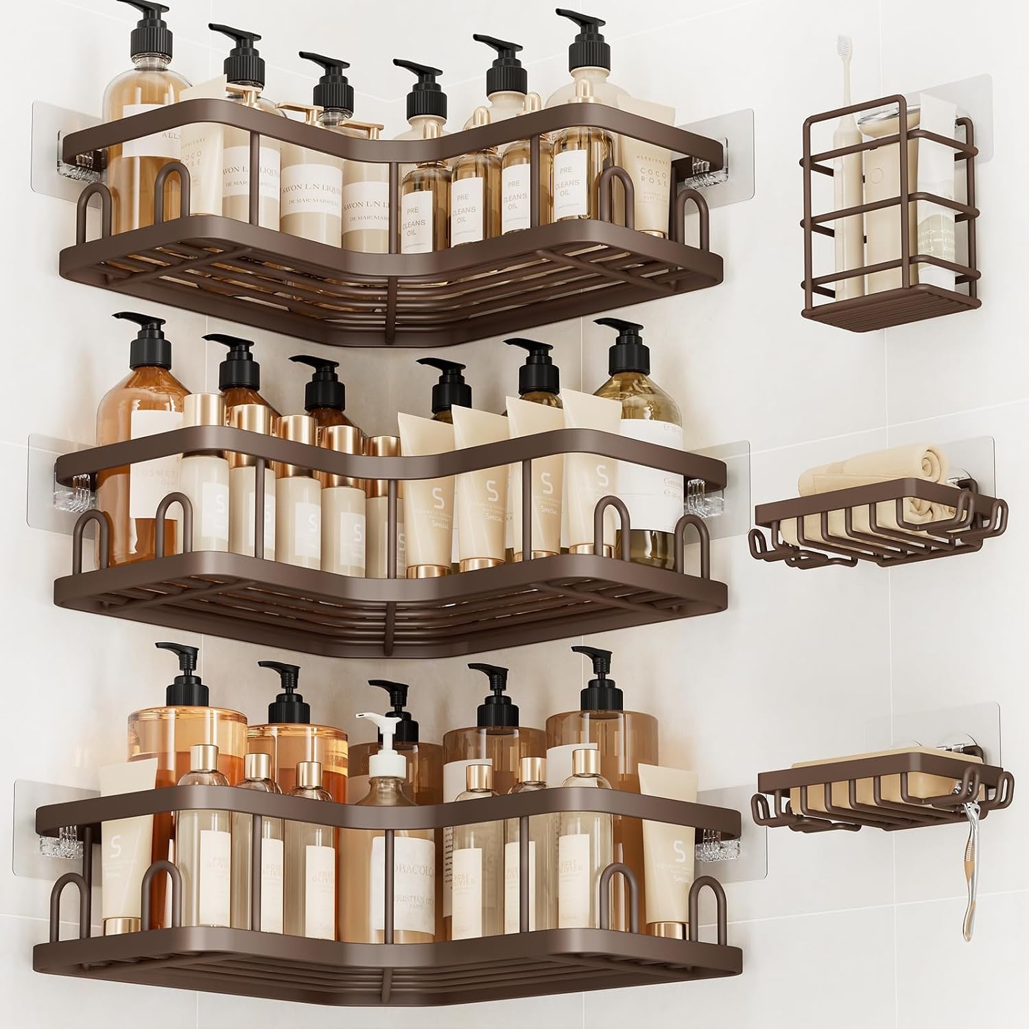 image:imageVeken Shower Caddy 5Pack Bathroom Organizers and Storage Shelves BlackBrown