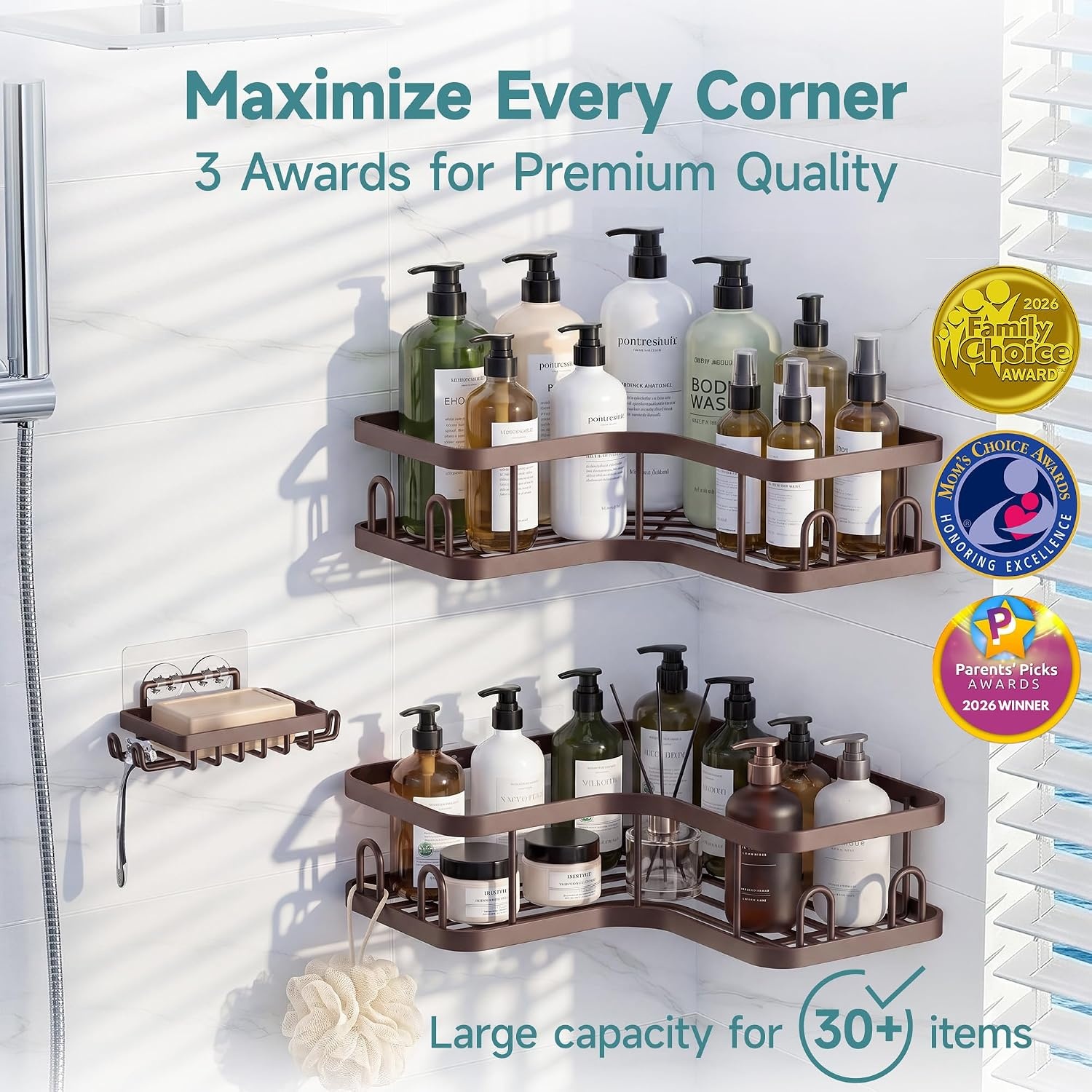 image:imageVeken Shower Caddy 5Pack Bathroom Organizers and Storage Shelves BlackBrown