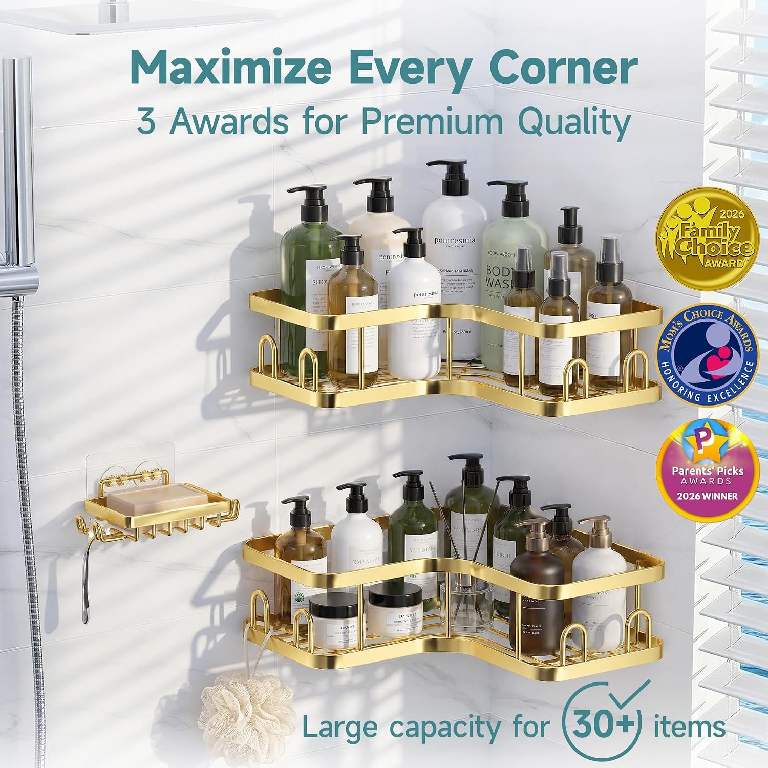 image:imageVeken Shower Caddy 5Pack Bathroom Organizers and Storage Shelves BlackGold